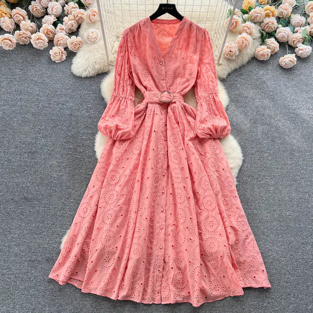 Bohemian Summer Dress with Embroidered Puff Sleeves