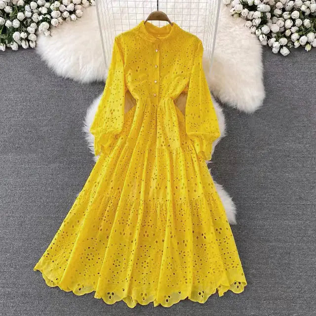 Bohemian Summer Dress with Embroidered Puff Sleeves