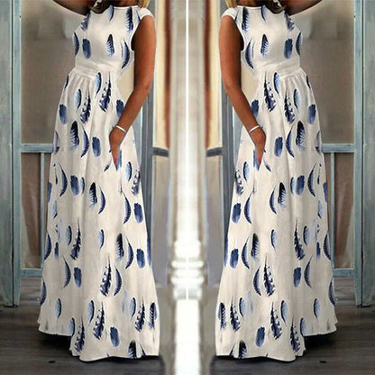 New Ethnic Print Long Maxi Dress for Beach Casual Wear