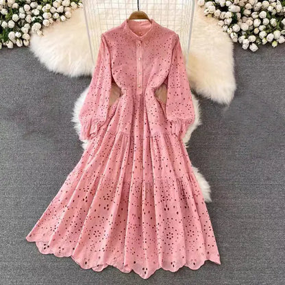 Bohemian Summer Dress with Embroidered Puff Sleeves