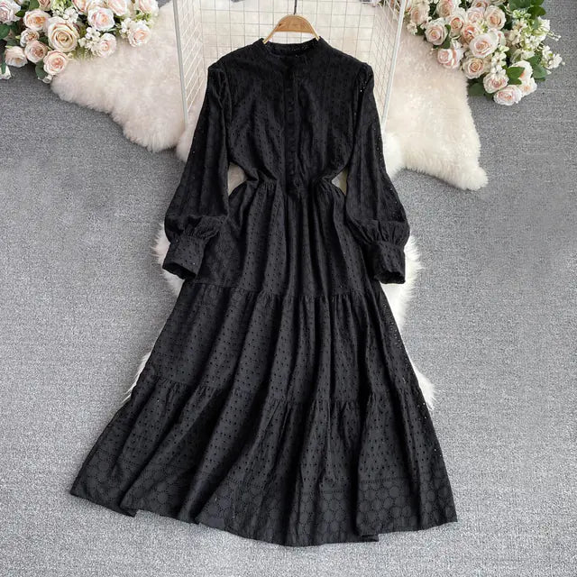 Bohemian Summer Dress with Embroidered Puff Sleeves