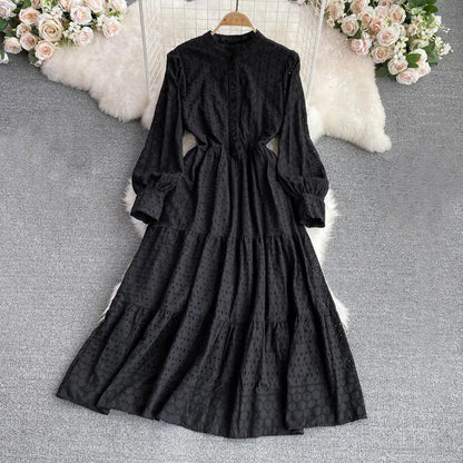 Bohemian Summer Dress with Embroidered Puff Sleeves