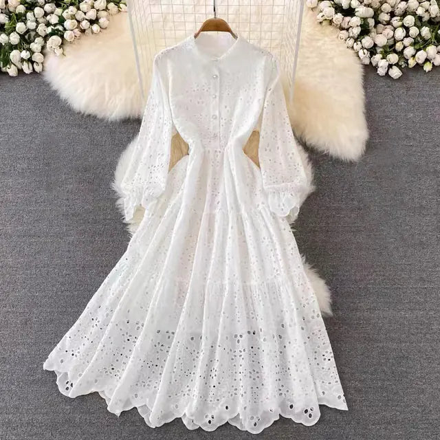 Bohemian Summer Dress with Embroidered Puff Sleeves