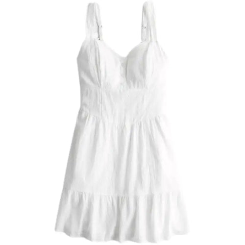 Women's Summer White Fishbone Strap Dress