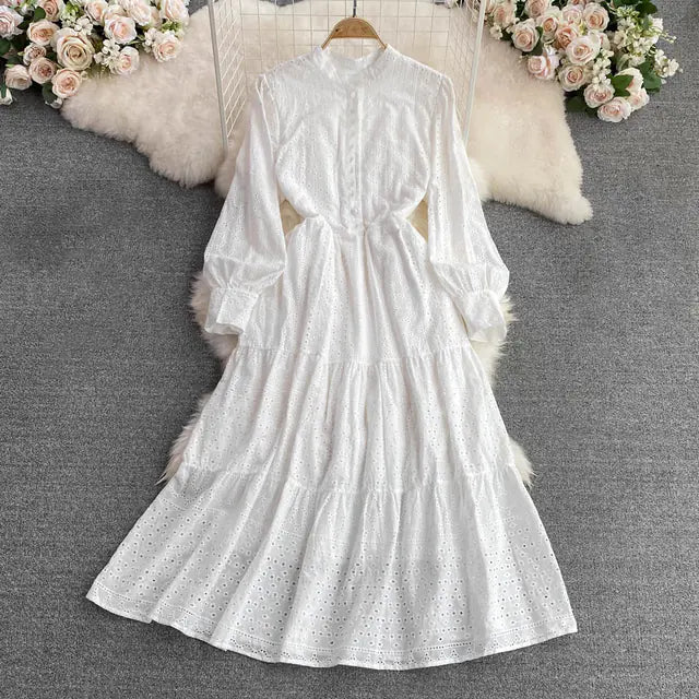 Bohemian Summer Dress with Embroidered Puff Sleeves