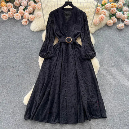 Bohemian Summer Dress with Embroidered Puff Sleeves