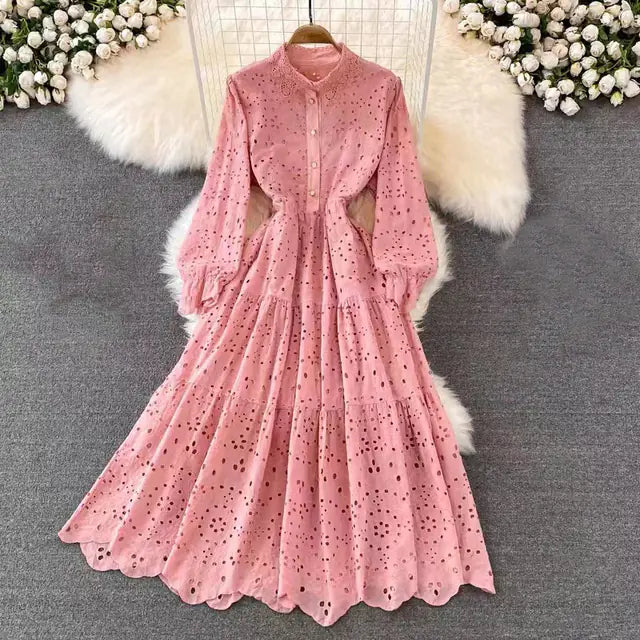 Bohemian Summer Dress with Embroidered Puff Sleeves